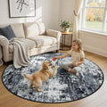 Washable Round 8ft Area Rug for Living Room Black White (Black/Navy Blue/Gray / 8' (Round))