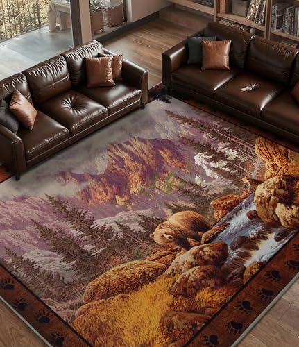 6x9 Mountain Bear Area Rugs for Living Room (Mountain Brown Bear / 6' x 9' (Rectangular))