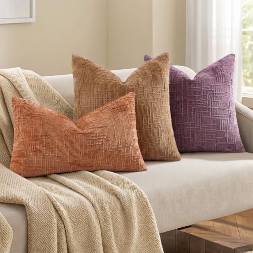 Textured Chenille Throw Pillow Covers 20x20 Set of 2 Purple (Lilac Purple / 20" x 20" (Pack of 2))