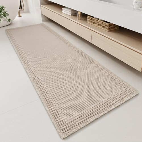 Waffle Bathroom Runner Rugs (Pale Beige / 2' X 5')