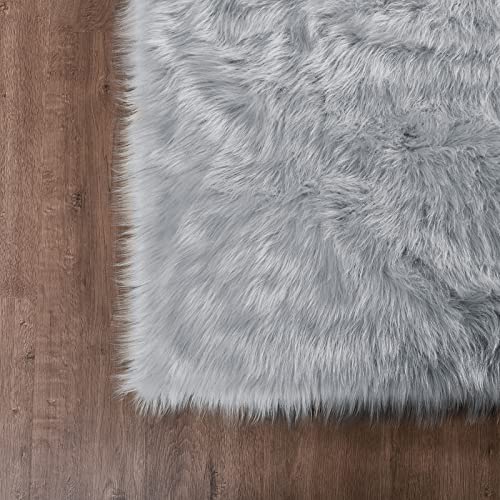 Grey Fluffy Fuzzy Rug for Bedroom Dorm 3x5 Gray Furry Faux Fur Shaggy Carpet Living Room Sheepskin Soft Plush Rectangle (3' x 5' (Rectangular) / Grey)