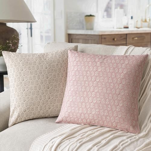 Decorative Floral Print Throw Pillow Covers 18×18 Light Pink (18" x 18" (Pack of 2) / Light Pink)