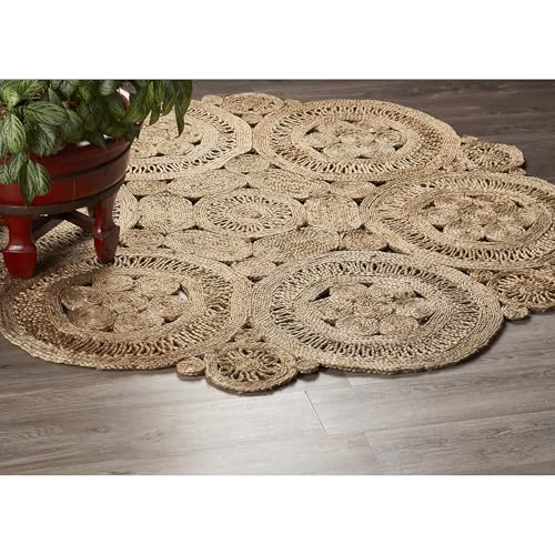 6ft Round Scalloped Jute Indoor Area Rug (Natural / 6' (Round))