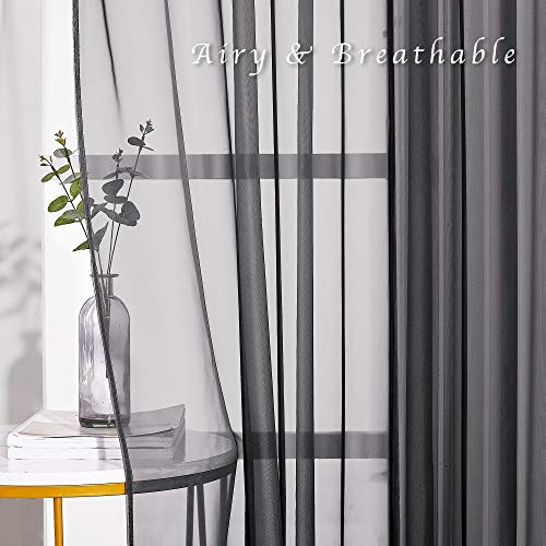 Sheer Curtains for Windows 54 inch Long (Black / 54"W x 54"L (Pack of 2))