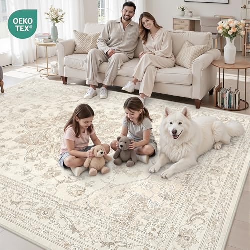 5x7 Area Rugs Living Room (Beige White / 5' x 7' (Rectangular))
