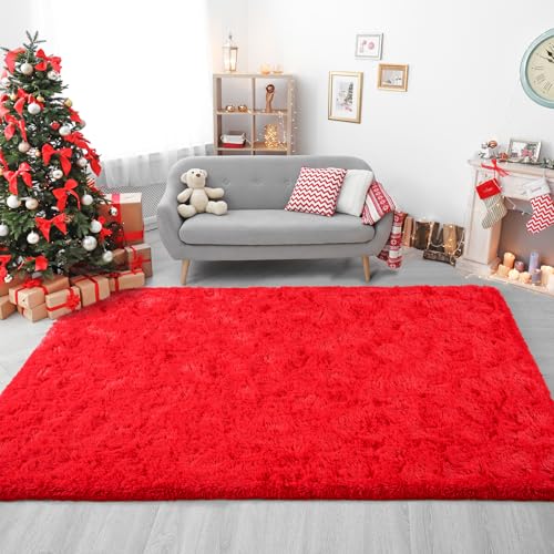 Soft Area Rugs for Bedroom Living Room Plush Fluffy Rug8x10 (Red / 8' x 10' (Rectangular))