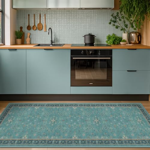 Boho 2x6 Non Slip Kitchen Rug Runner (2' x 6' (Runner) / Emerald Teal)