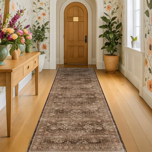 Brown Boho Washable 2x7 Runner Rugs for Hallway Kitchen Bedroom Beside Laundry Room Bathroom Rug (2' x 7' (Runner) / Brown)