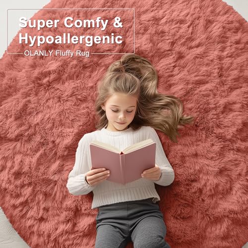 Rust Red Round Rugs for Bedroom (2 Ft Round / Rust Red)