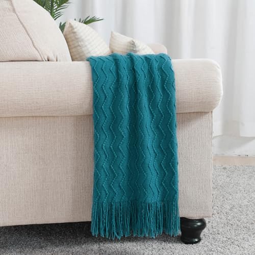 Teal Throw Blanket 50x90 Inch Boho Knitted Soft Throw Sofa Blanket (Teal / 50"x90")