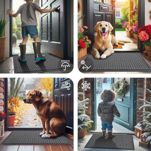 Front Door Mat Outside Entrance (Grey / 35" X 23")