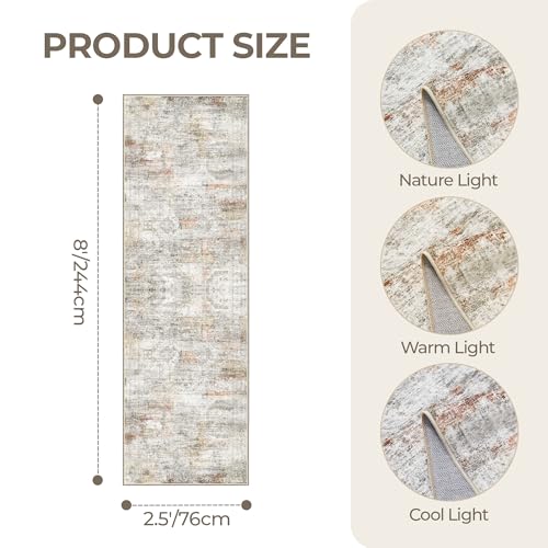 2'6 x 8' Runner Rug Non Slip (Grey/Rust / 2'6" x 8' (Runner))