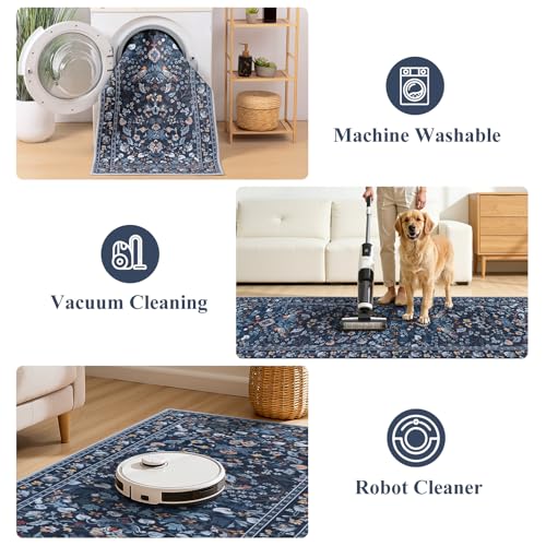 HEBE Hallway Runner Rug 2'x8' (Indigo Blue / 2' x 8' (Rectangular))