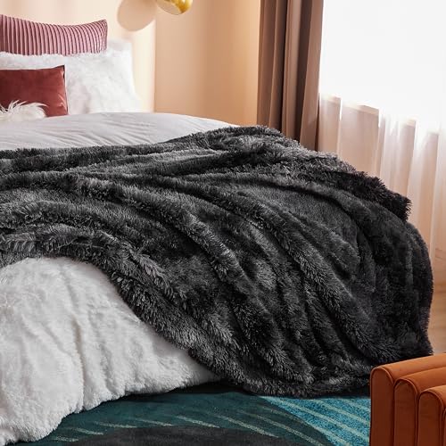 Faux Fur Fluffy Sherpa Throw Blanket Twin Tie Dye Black 60"x80" (03- Tie Dye Black / Twin (60" X 80"))