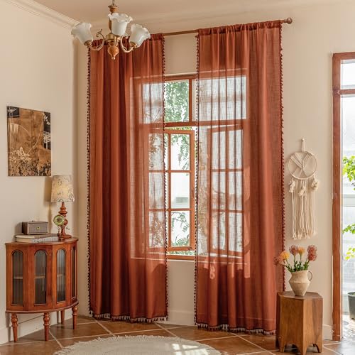 Bohemian Macrame Curtains 84 Inches Long for Living Room (Z-terracotta / 50"W x 84"L (Pack of 2))