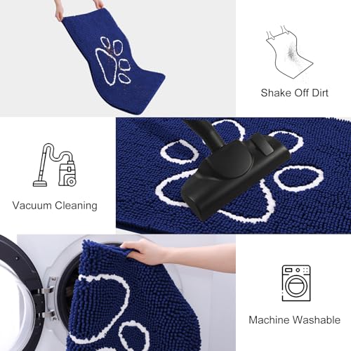 Dog Door Mat for Muddy Paws (36"X24" / Navy Blue and White)