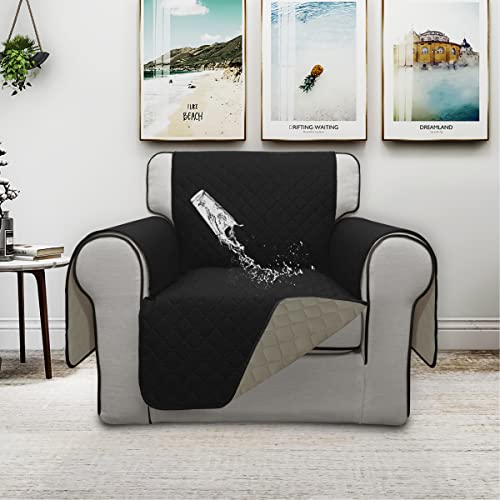 Double Protection 100% Waterproof Chair Sofa Cover for Living Room (Black/Beige / Chair Small)