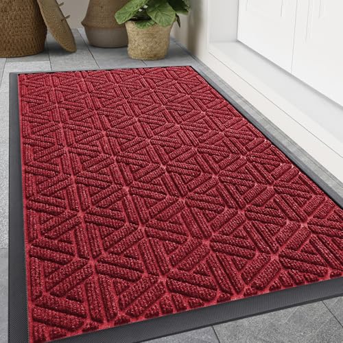 Front Door Mat Outside Entrance (Wine Red / 47" X 32")