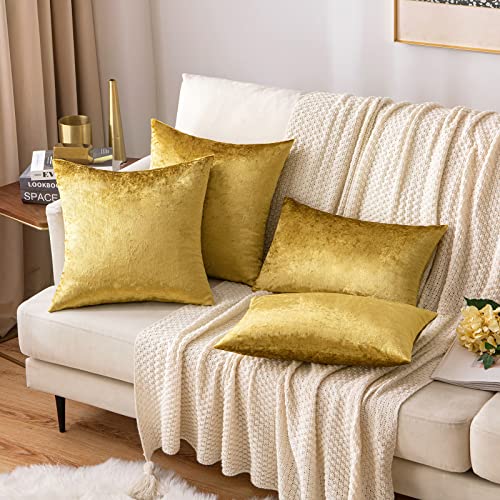 12x20 Inch Lumbar Velvet Throw Pillow Covers Golden (20" x 12" (Pack of 2) / Golden)