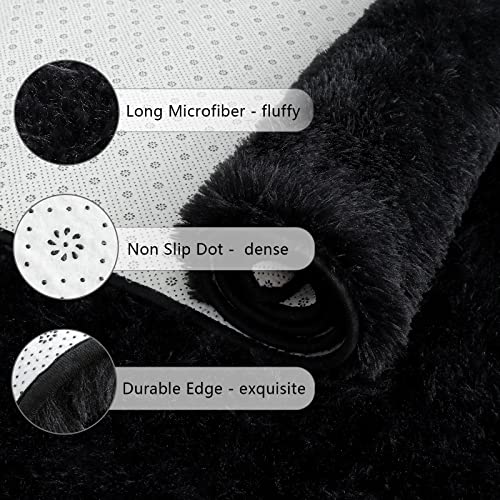 Soft Runner Rug for Bedroom Living Room Plush Fluffy Rug 2x3 (Black / 2' x 3' (Runner))