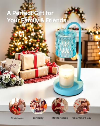 Dimmable Candle Warmer Lamp with Timer (Lake Blue- Glass)