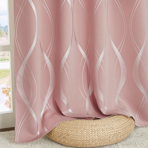 100% Blackout Print Curtains 63 inch Long (100% Blackout - Pink / 52"W x 63"L (Pack of 2))