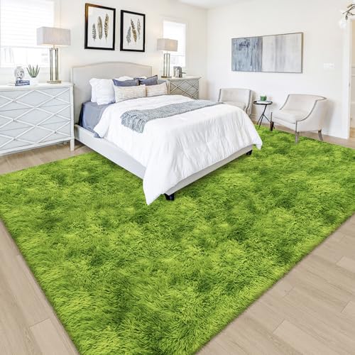 Green Tie Dyed Rug for Living Room 6x9 Fluffy Area Rug Mat Bedside Throw Rug for Bedroom Kids Room Boys Teens Nursery Baby Dorm Office Home Decor Aesthetic Carpets (Tie-dyed Green / 6' x 9' (Rectangular))