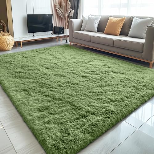 5x7 Machine Washable Large Area Rugs for Living Room (5x7 Ft / Green)