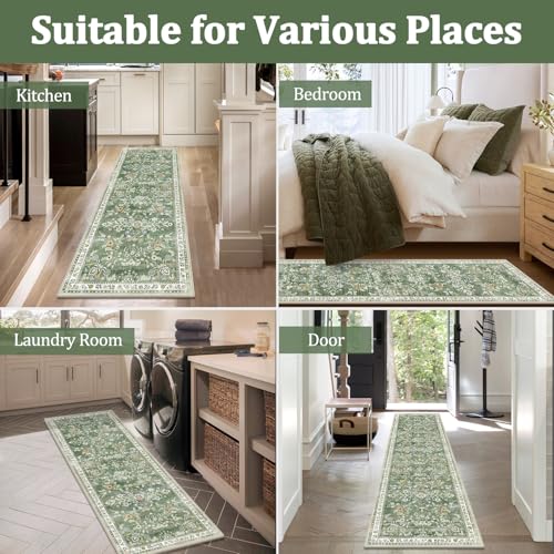 6x9 Washable Area Rug for Living Room Floral Carpet Sage Green (Green / 6' x 9')