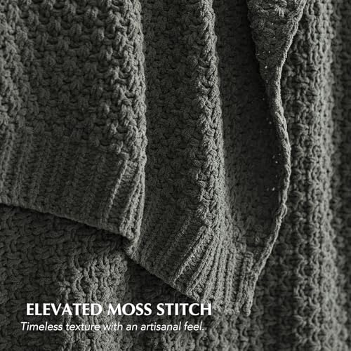 HOME Chunky Chenille Knit Throw Blanket (Charcoal Gray / 60" X 80")