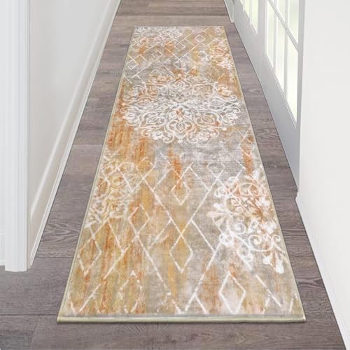 HEBE Hallway Runner Rug 2'x6' (Rust/Beige / 2' x 6' (Rectangular))