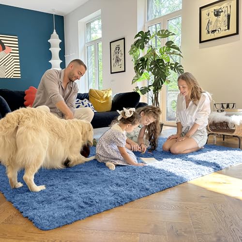 2x3 Machine Washable Small Bedside Rug (2x3 Ft / Blue)