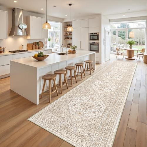 Hallway Runner Rug 2x12 Extra Long Washable Runner (Cream/Beige / 2' x 12' (Runner))