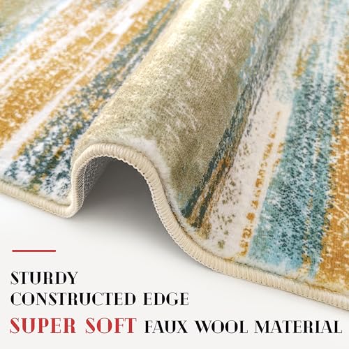 Modern Abstract Runner Rug 2x12 (2' x 12' (Runner) / Green Teal Mustard Multi)