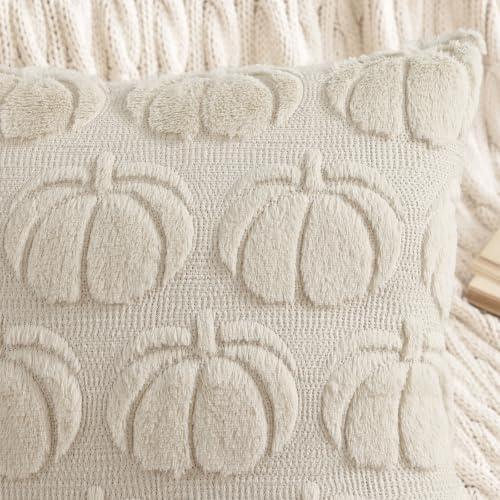 Fall Beige Pumpkin Faux Fur Throw Pillow Covers 18x18 Set of 2 (Beige / 18" x 18" (Pack of 2))