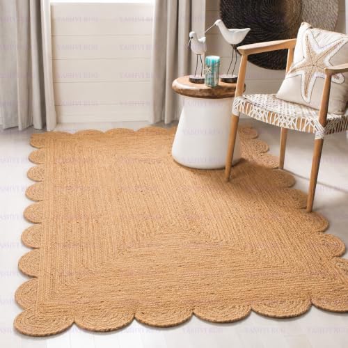 Scalloped Natural Jute Area Rug 2.5x4 Ft (Natural / 2'7" x 4' (Rectangular))