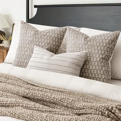 Decorative Floral Print Throw Pillow Covers 20×20 Inch (20" x 20" (Pack of 2) / Iced Coffee)