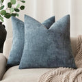 Solid Textured Chenille Throw Pillow Covers 22x22 Inch (22" x 22" (Pack of 2) / Blue Fusion)