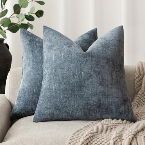 Solid Textured Chenille Throw Pillow Covers 26x26 Inch (26" x 26" (Pack of 2) / Blue Fusion)