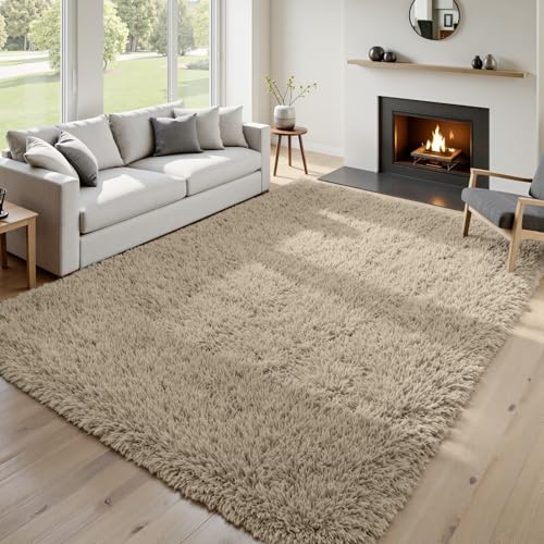 5x7 Fluffy Shag Area Rugs for Living Room Bedroom (Gray Camel / 5' x 7' (Rectangular))