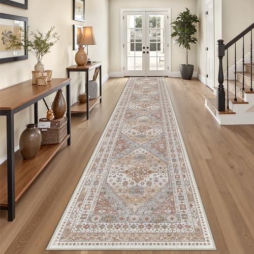 3x18 Long Runner Rugs for Hallway Vintage Washable Rug (Orange / 3' x 18' (Runner))