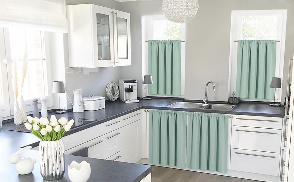 Cafe Blackout Curtains 24 inch Length for RV Camper Kitchen Window (Aqua / 42"W x 24"L (Pack of 2))