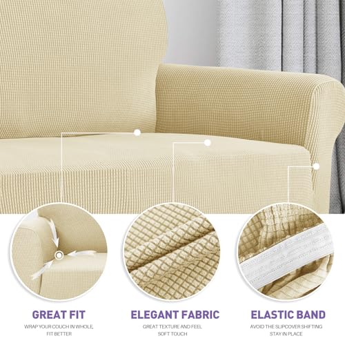 Super Stretch Couch Cover (Beige / Large (72"-92"))
