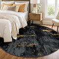 Washable Round 8ft Area Rug for Living Room Black Gold (Black/Gold / 8' (Round))