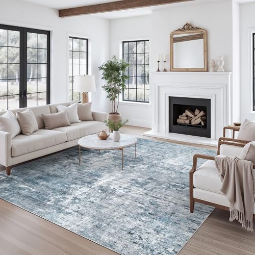 Abstract Rug 8x10 Large Living Room Area Rugs Washable Blue (Blue/Grey / 8' x 10' (Rectangular))
