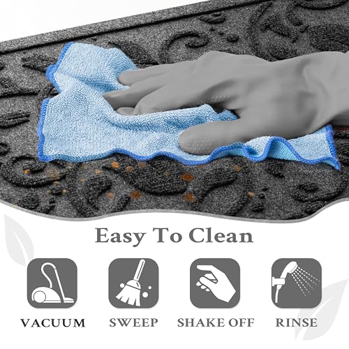 Boho Grey Floral Leaves Outdoor Indoor Entrance Doormats (Tulip-grey / 1'11" x 2'11" (Rectangular))
