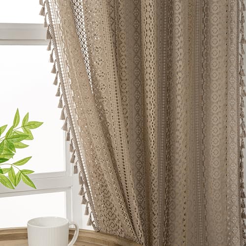 Boho Lace Curtains 72 Inches 2 Panel (59"W x 72"L (Pack of 2) / Taupe)