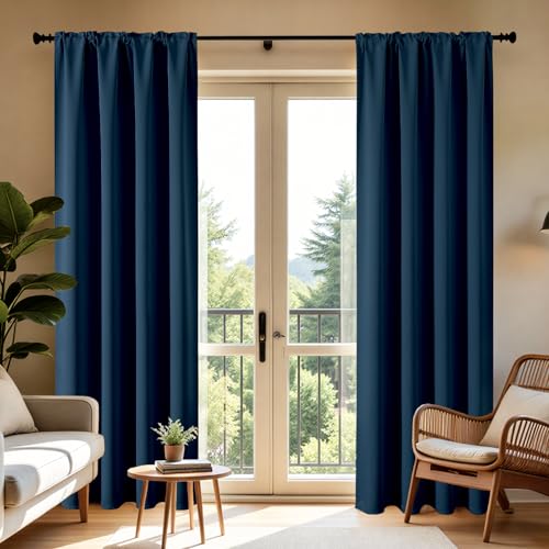 Navy Blue Blackout Curtains 84 inch Length 2 Panels Set (Navy Blue / 52"W x 84"L (Pack of 2))