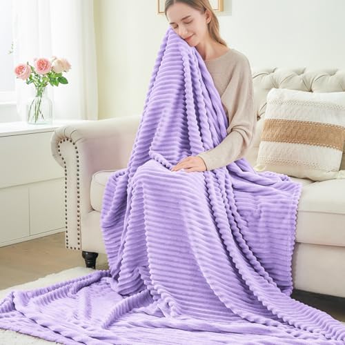3D Ribbed Pastel Lilac Fleece Twin Blanket for Couch (Pastel Lilac / Twin(60"x80"))