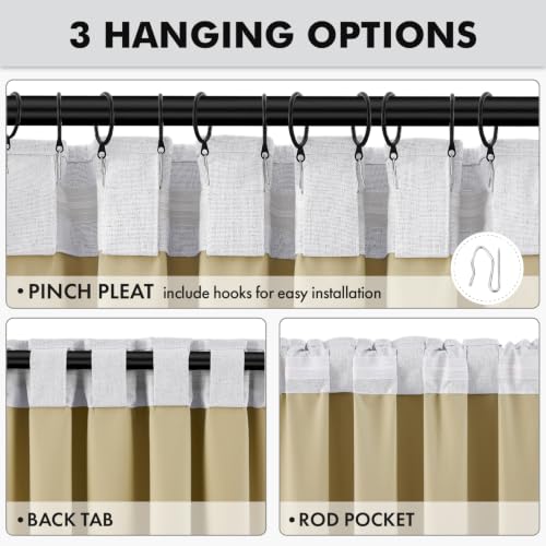 100% Blackout Linen Curtains 42 x 72 Inch Greyish White 2 Panels (Greyish White / 42"W x 72"L (Pack of 2))